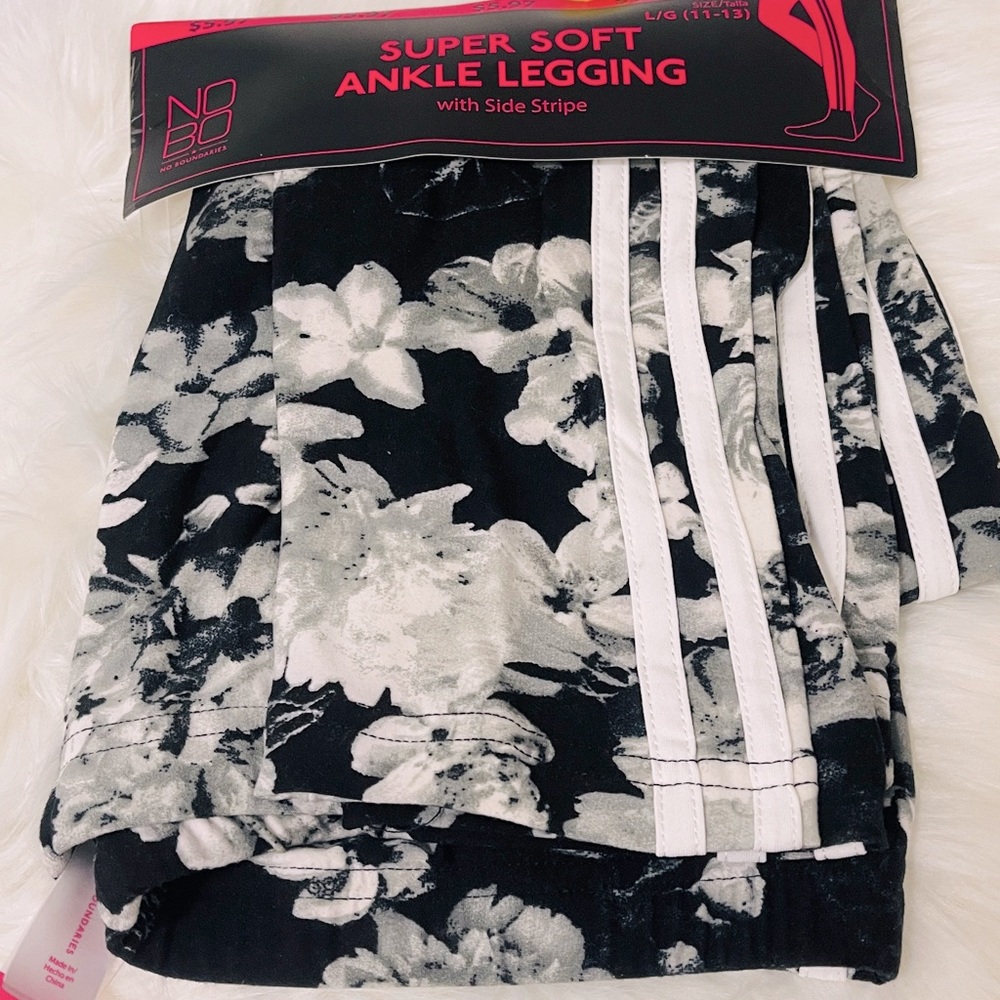 Floral Leggings with Striped Detailing